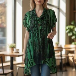 EUC Vintage 2 Piece XL Boutique Yum Green Dress with Crochet Blouse Set!!